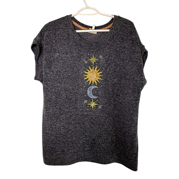 Soft Surroundings Tops - TrueSelf Top Womens L Blue Celestial Sun Moon Sequin Boho Whimsigoth